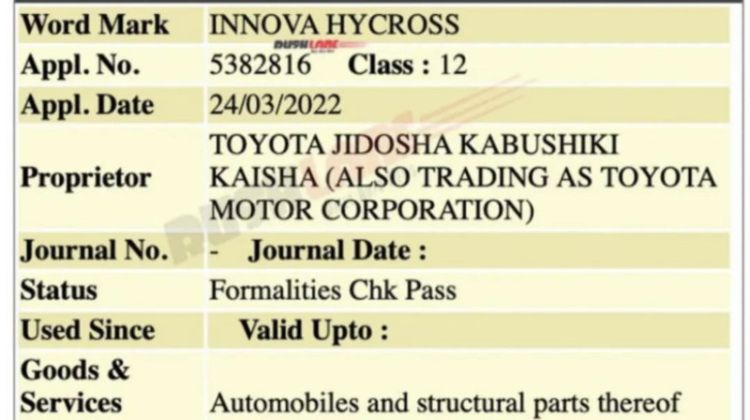 Toyota patents Innova Hycross name; all but confirms next-gen model will have a hybrid engine?
