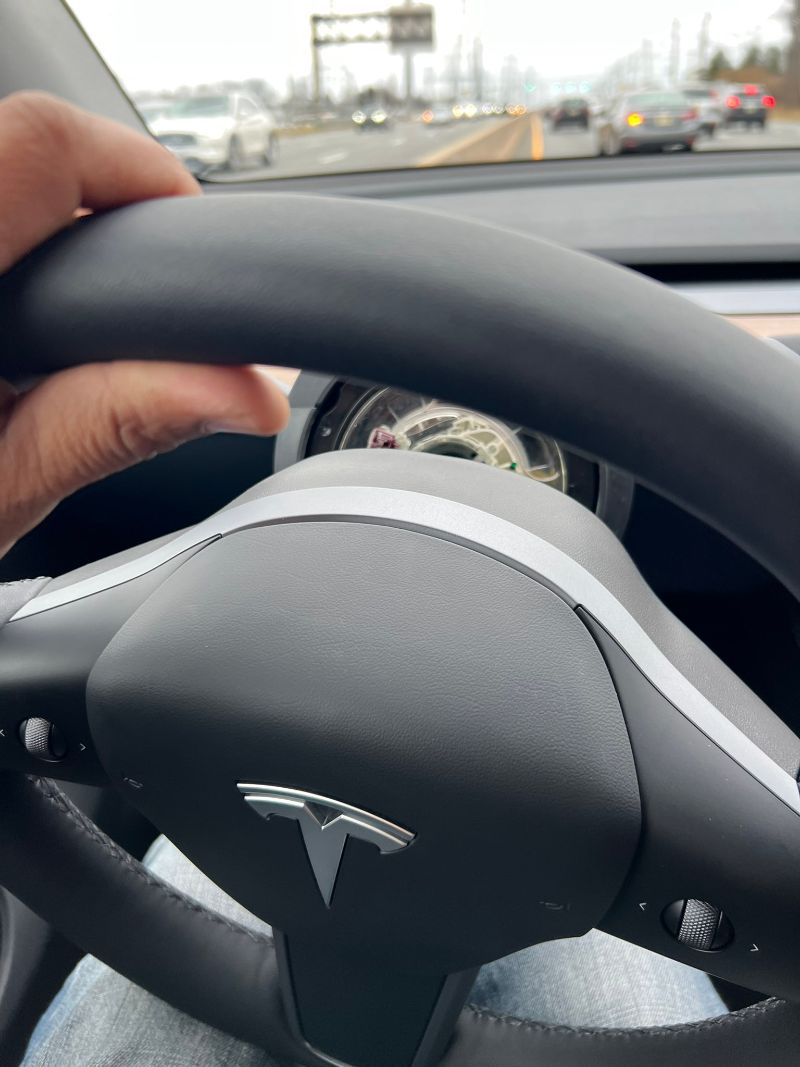 Steering wheel in 1-week-old Tesla Model Y 